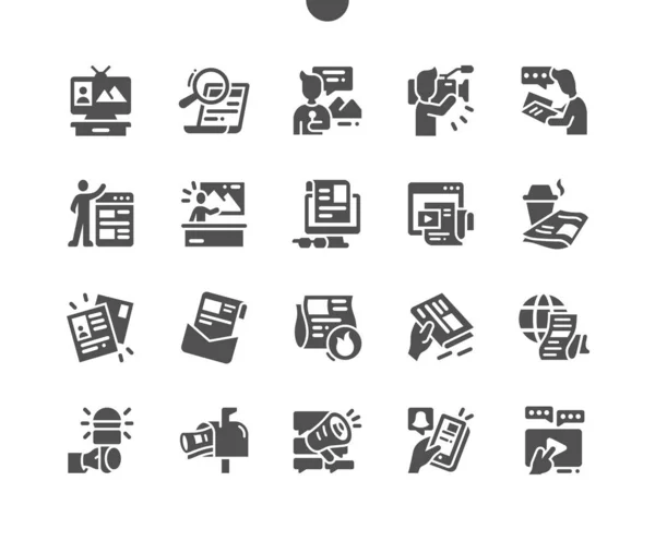 News and reportage. Online news in a mobile phone. Journalism. Online newspaper. Post office. Vector Solid Icons. Simple Pictogram — Stock Vector