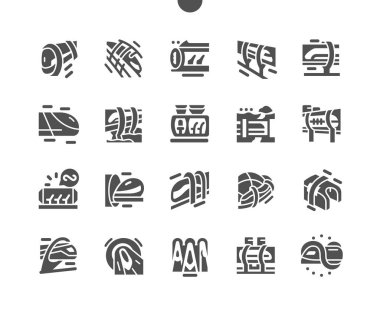 Süpürge treni. Vakum treni kapsülü. Metro, hız, seyahat, ulaşım ve toplu taşıma. Yenilik ve gelecek teknolojisi. Vektör Katı Simgeleri. Basit Resim Grafiği