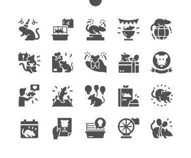 Dünya Sıçan Günü 4 Nisan. Fare gösterisi. Takvim. 4 Nisan 'da. Tatil günü. En iyi fare için bir hediye. Vektör Katı Simgeleri. Basit Resim Grafiği