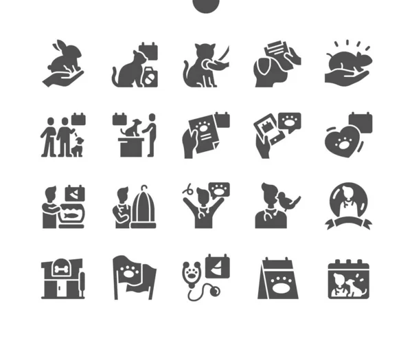 World Veterinary Day in April. Love animals. Calendar. Last saturday of april. Holiday. Veterinarian and pets. Animal protection. Vector Solid Icons. Simple Pictogram — Stock Vector