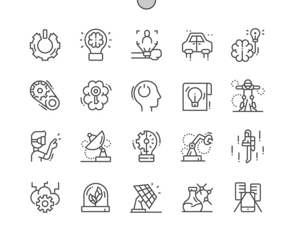 Invention. Start of work. Brainstorm and New idea. Augmented reality. Solution, creative, invention, development and technology. Pixel Perfect Vector Thin Line Icons. Simple Minimal Pictogram — Stock Vector