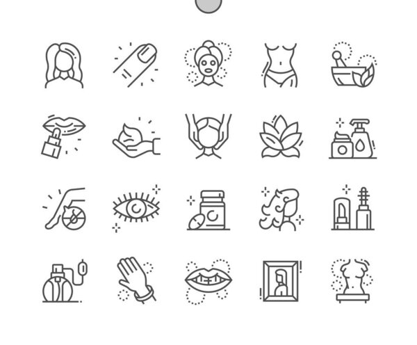 эстетика. уход за телом и маникюр. Красивая девушка. ароматерапия. косметология, женщина, красота. Идеальный вектор. минимальная пиктограмма