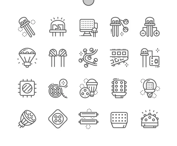 Light-emitting diode. Led light. Led illuminations. Anode and cathode. Led lamp. Pixel Perfect Vector Thin Line Icons. Simple Minimal Pictogram — Stock Vector
