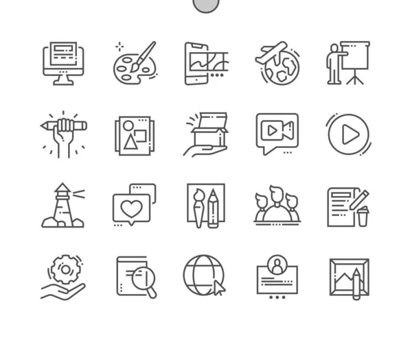 Social media Highlights. It is well suited for bloggers. Story. My design, about us, reviews, portfolio, unpacking and other. Pixel Perfect Vector Thin Line Icons. Simple Minimal Pictogram — Vector de stock