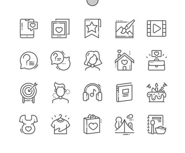 Social media Highlights. It is well suited for bloggers. Story. New post, faq, my music, recipes, maternity and others. Pixel Perfect Vector Thin Line Icons. Simple Minimal Pictogram — 스톡 벡터