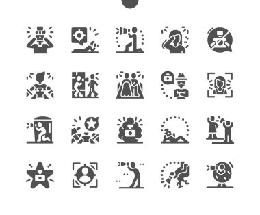 Paparazziler. Ünlülerin vurulması. Röportaj ve fotoğrafçı. Muhabir, insanlar, kamera, fotoğraf, gazeteci, medya. Vektör Katı Simgeleri. Basit Resim Grafiği