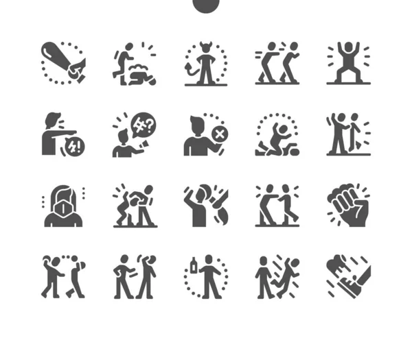 Bully. Bad guy. Bullying. Fights and provocations. People problem, bullied, depressed, aggression, sad. Swearword. Vector Solid Icons. Simple Pictogram — Stock Vector