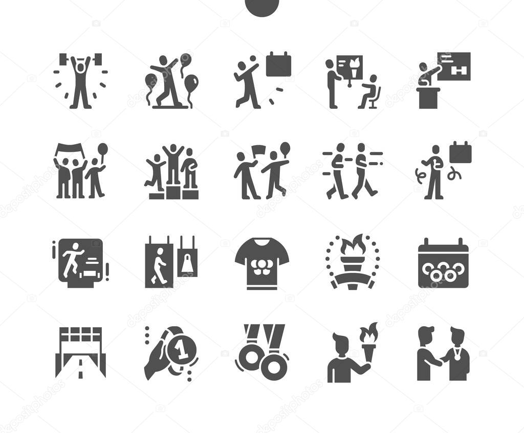 International Olympic Day 23 June. Sports show. Olympic champions. Calendar. Twenty third of june. Mass running. Holiday. Vector Solid Icons. Simple Pictogram