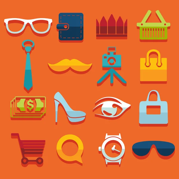 Conjunto de iconos planos de moda — Vector de stock