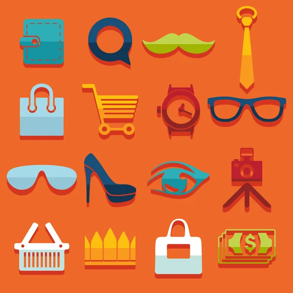 Conjunto de iconos planos de moda — Vector de stock