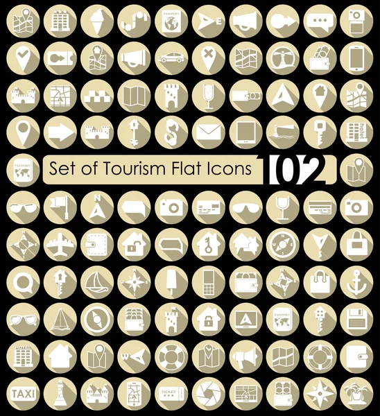 Turismo icone piatte — Vettoriale Stock