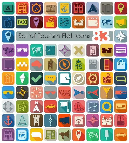 Ensemble d'icônes de tourisme plat — Image vectorielle