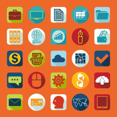 İş Düz Simgeleri Seti