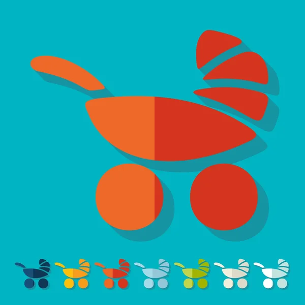 Baby buggy icone di design piatto — Vettoriale Stock