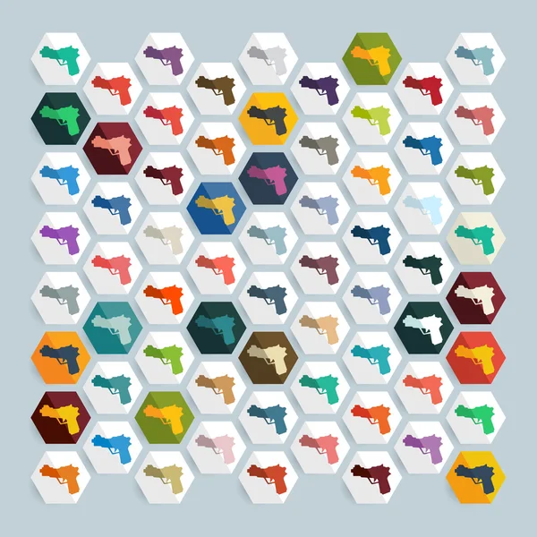 Pistola iconos de diseño plano — Vector de stock