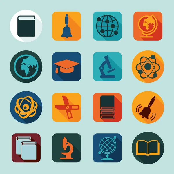 Conjunto de iconos planos de educación — Vector de stock