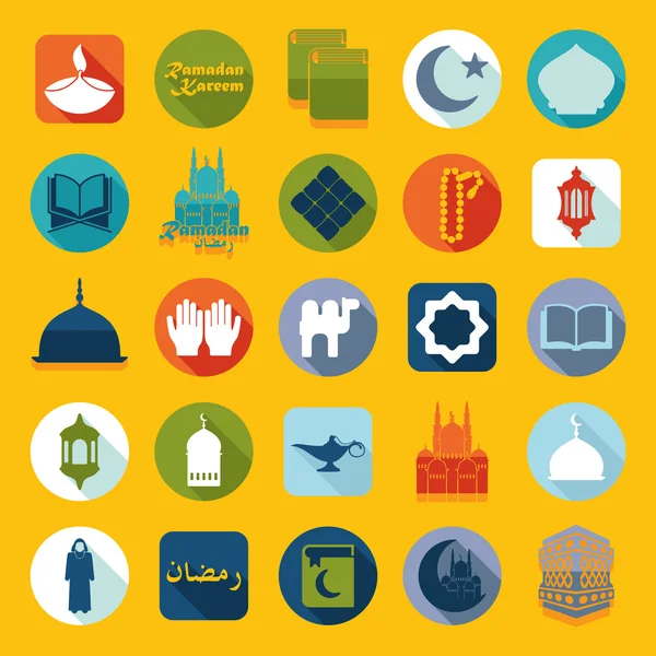 Ramadán Kareem conjunto de iconos planos — Vector de stock