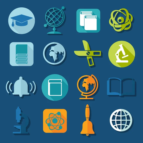 Educación Iconos planos — Vector de stock