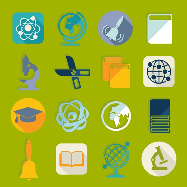 Conjunto de iconos planos de educación — Vector de stock