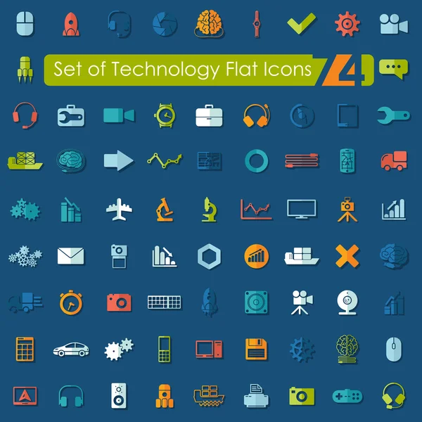 Set van technologie plat pictogrammen — Stockvector