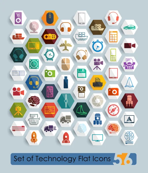 Set van technologie plat pictogrammen — Stockvector