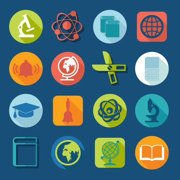 Conjunto de iconos planos de educación — Vector de stock