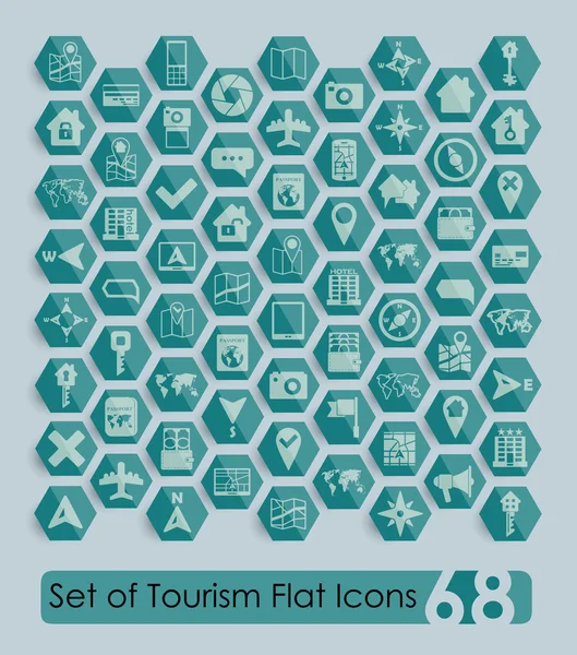 Conjunto de iconos planos de turismo — Vector de stock