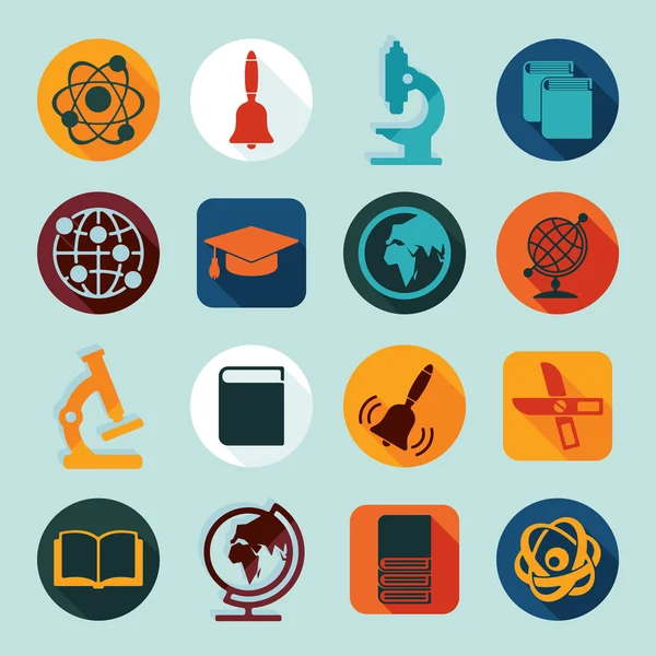 Conjunto de iconos planos de educación — Vector de stock