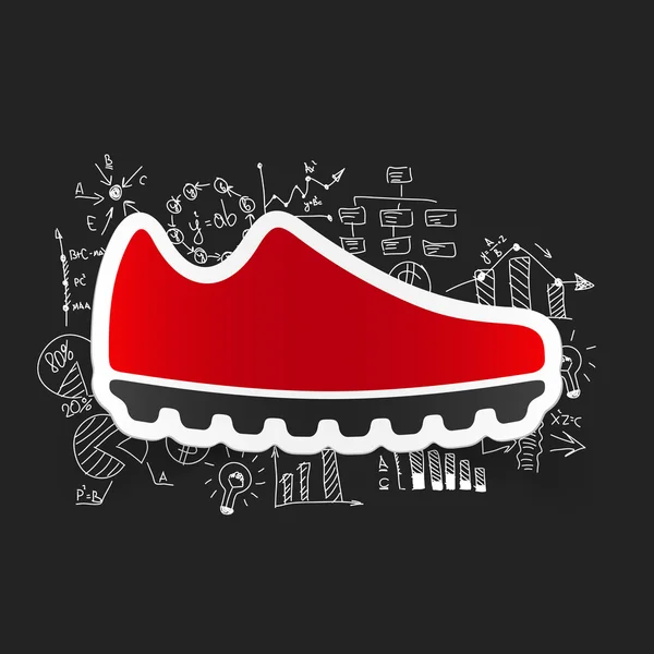 Icono de zapatillas con fórmulas de negocio — Vector de stock