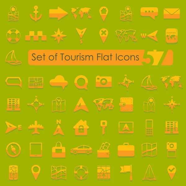 Conjunto de iconos planos de turismo — Vector de stock