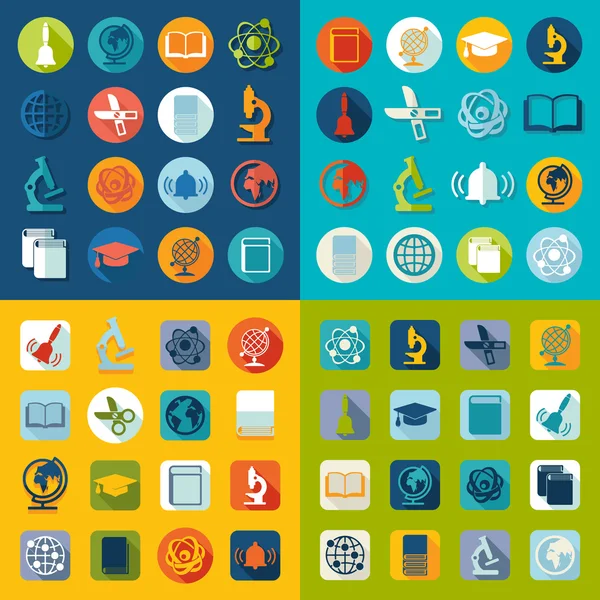 Conjunto de iconos planos de educación — Vector de stock