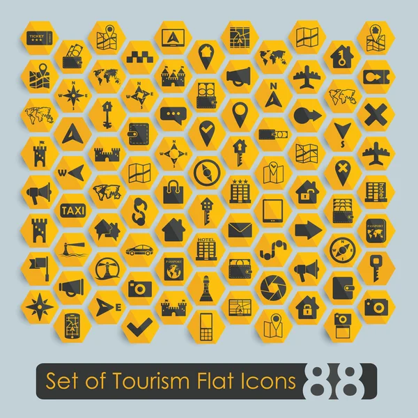 Conjunto de iconos planos de turismo — Vector de stock