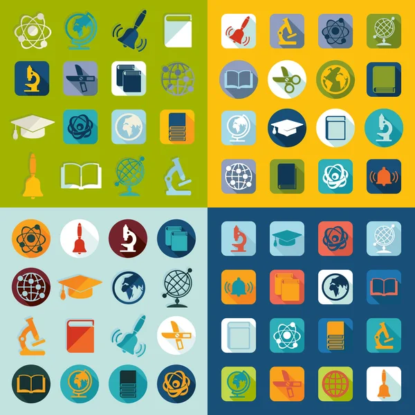 Conjunto de iconos planos de educación — Vector de stock