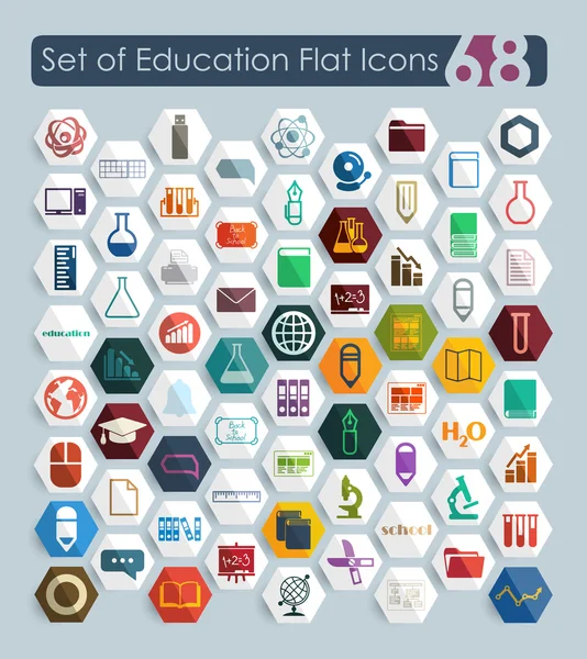 Conjunto de iconos planos de educación — Vector de stock