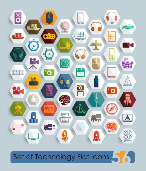 Set van technologie plat pictogrammen — Stockvector