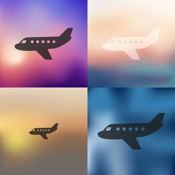 Icône avion sur fond flou — Image vectorielle