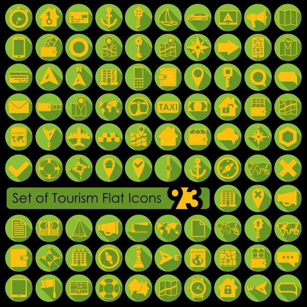 Conjunto de iconos planos de turismo — Vector de stock