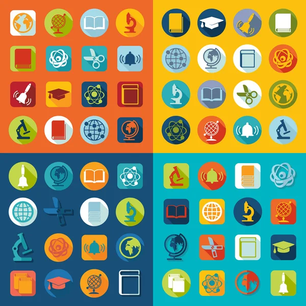 Set of education flat icons — Stock Vector