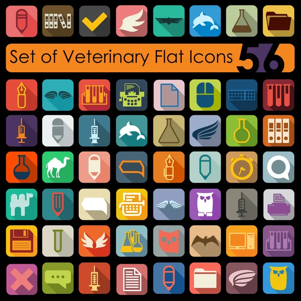 Conjunto de iconos planos veterinarios — Vector de stock