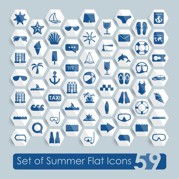 Набор летних плоских икон — стоковый вектор