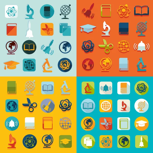 Set of education flat icons — Stock Vector