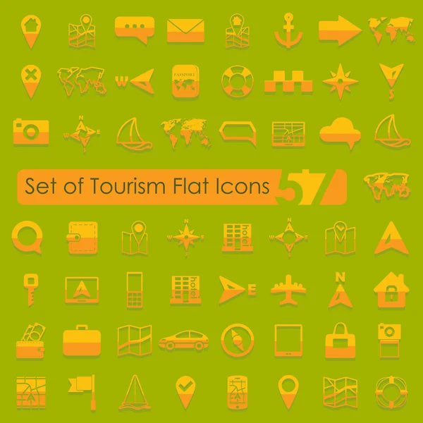 Conjunto de iconos planos de turismo — Vector de stock