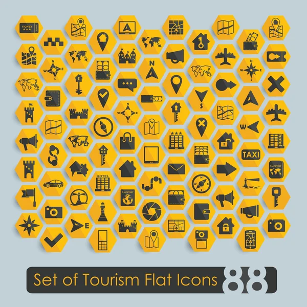Комплект туристических плоских икон — стоковый вектор