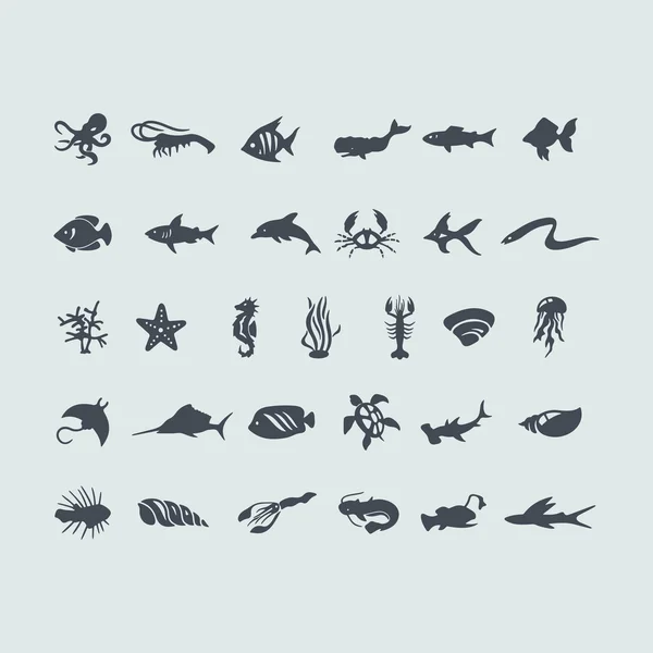 Conjunto de iconos de animales marinos — Archivo Imágenes Vectoriales