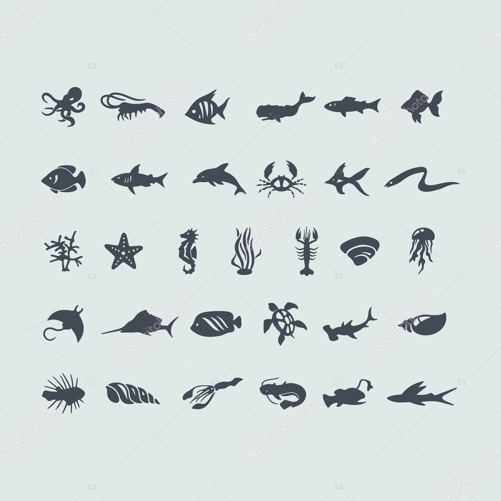 Set of sea animals icons