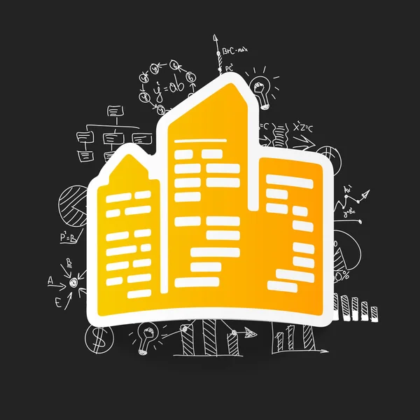 Disegno formule aziendali con grattacieli della città — Vettoriale Stock