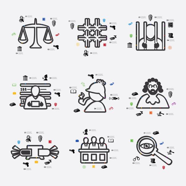 Инфографический набор значков правоведения
