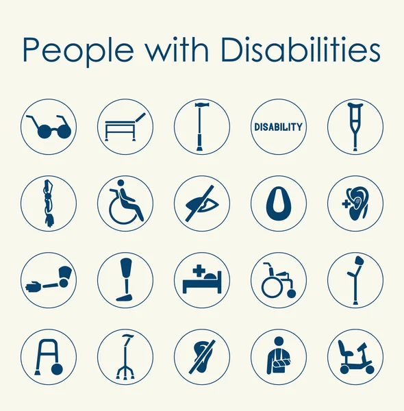 Conjunto de personas con discapacidad iconos simples — Vector de stock