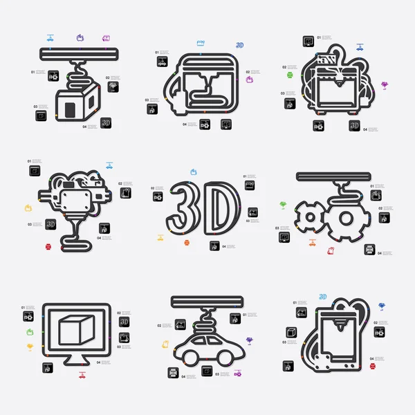 D trzy drukarki infographic — Wektor stockowy