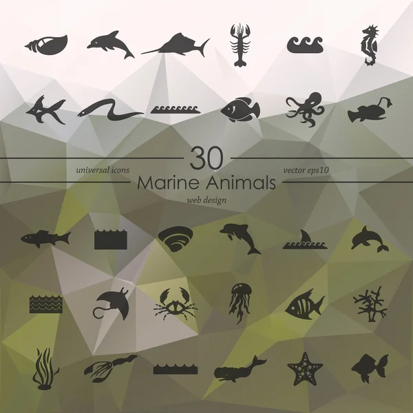 Conjunto de iconos de animales marinos — Vector de stock